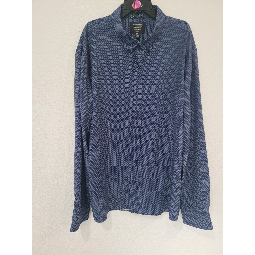 Nordstrom Mens Shop Tech Blue Micro Floral Button Down Shirt XXL Stretch #14